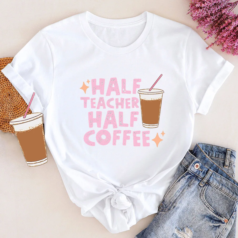 Retro Half Teacher Half Coffee Shirt Cute Coffee Lover Teacher's Shirts Teacher Appreciation Gift Back To School Gift Clothes