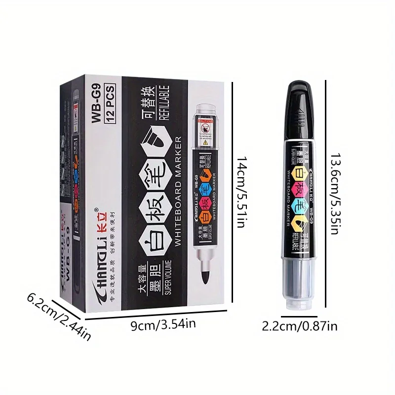 1 علامة + 1 زجاجة حبر، علامة سبورة بيضاء ذات سعة عالية قابلة لإعادة الملء باللون الأسود/الأزرق/الأحمر مع طرف عريض قابل للمسح