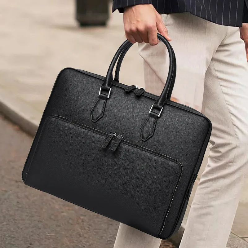 Men's genuine leather single-shoulder briefcase, business large-capacity commuting 15.6-inch computer bag, high-end handbag