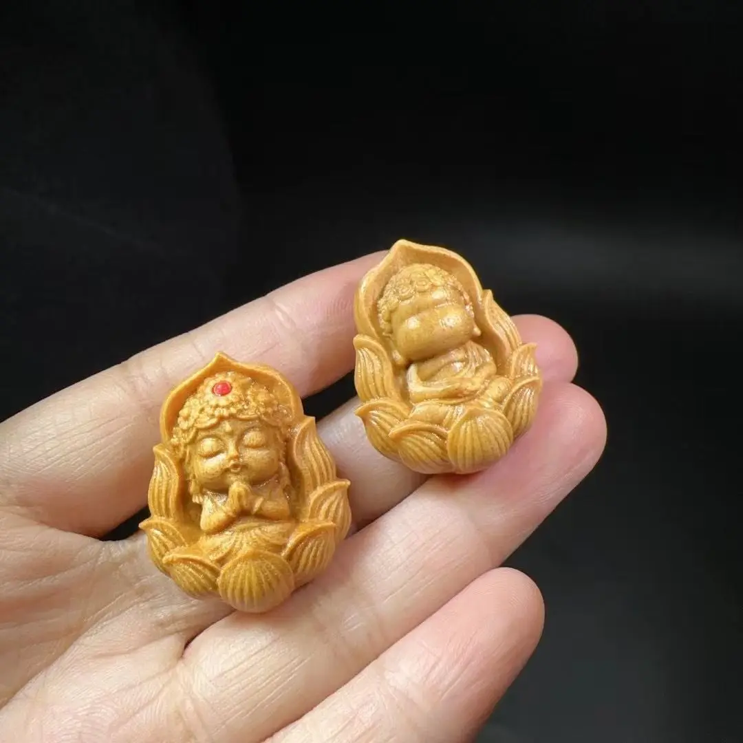 Natural wood carving Sandalwood Lotus Seat Baby Buddha Guanyin Diy Pendant Drops Creative Design Wear Matching Piece for Play