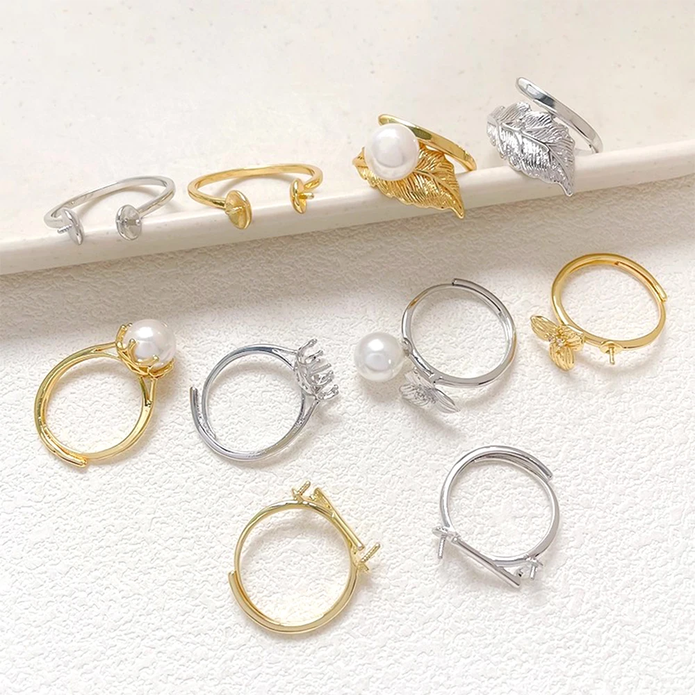 3 Pieces Brass Coated Gold Simple Open Ring Holder DIY Makes Fashionable Jewelry Semi-finished Product Accessory Materials