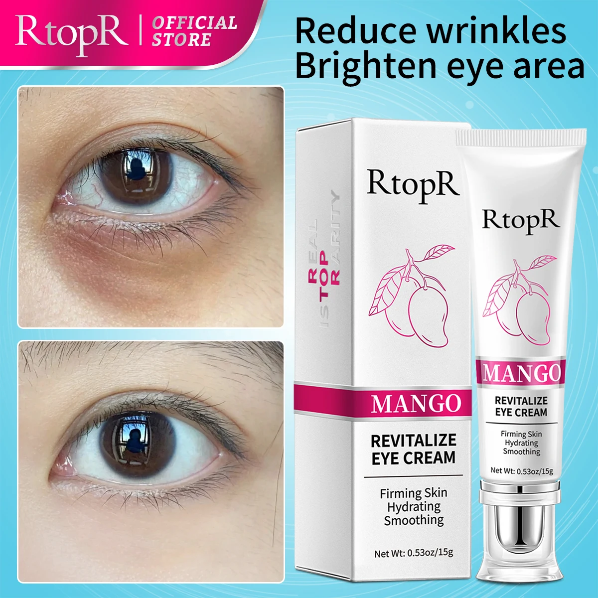 RtopR Anti-Wrinkle Eye Cream Mango Moisturizing Anti-Age Remove Dark Circles Against Puffiness Bags Moisturizing Eye Care Cream