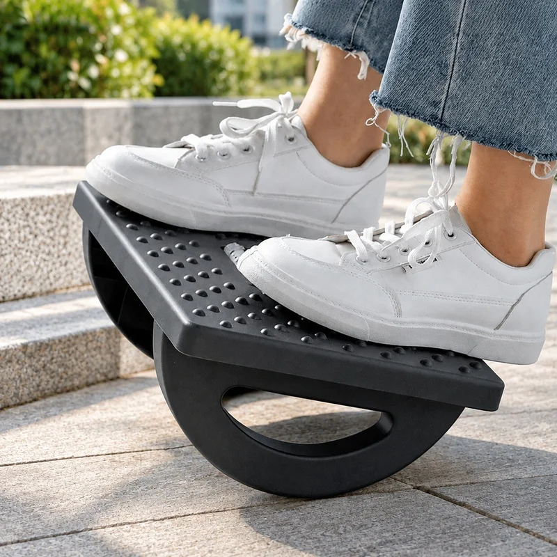 Portable Foot Stool with Massage Rollers Ergonomic Under-Desk Support for Home and Office Comfort