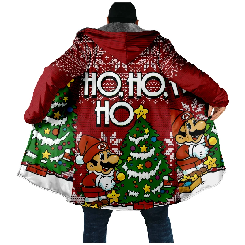 New Christmas Cotton Jacket Hooded Sweater Casual Print Men's Long Sleeve Standing Neck Half Zipper Sweater Cut Inside a09