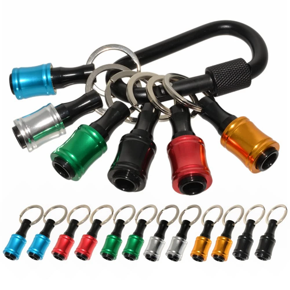 12Pieces 1/4 Inch Hex Shank Bits Holder Keychian, Keychain Extension Bar Screwdriver Bit Holder Socket Adapter