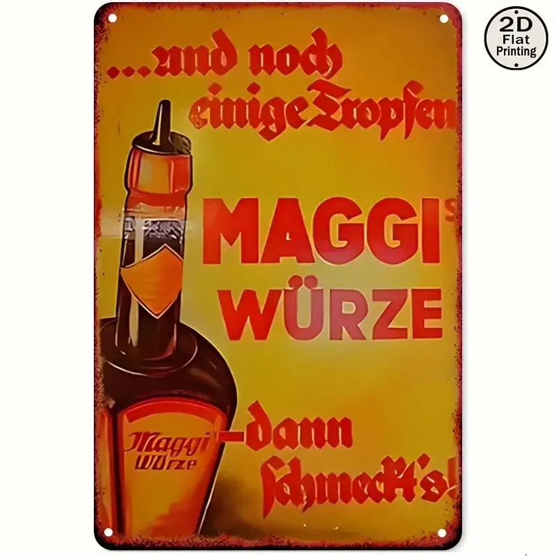 2D Flat, 1pc, Vintage Maggi Condiments Metal Wall Art Sign - Retro German Logo & Maggi Würze Branding, Sturdy Iron