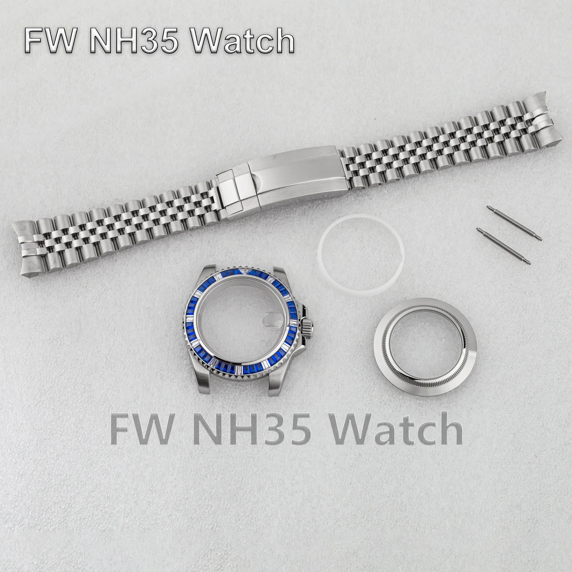 40mm Watch Case Jubilee Strap Sapphire Glass Waterproof Diamond Case Stainless Steel Watch Band for Mod SUB GMT NH35/36 Movement