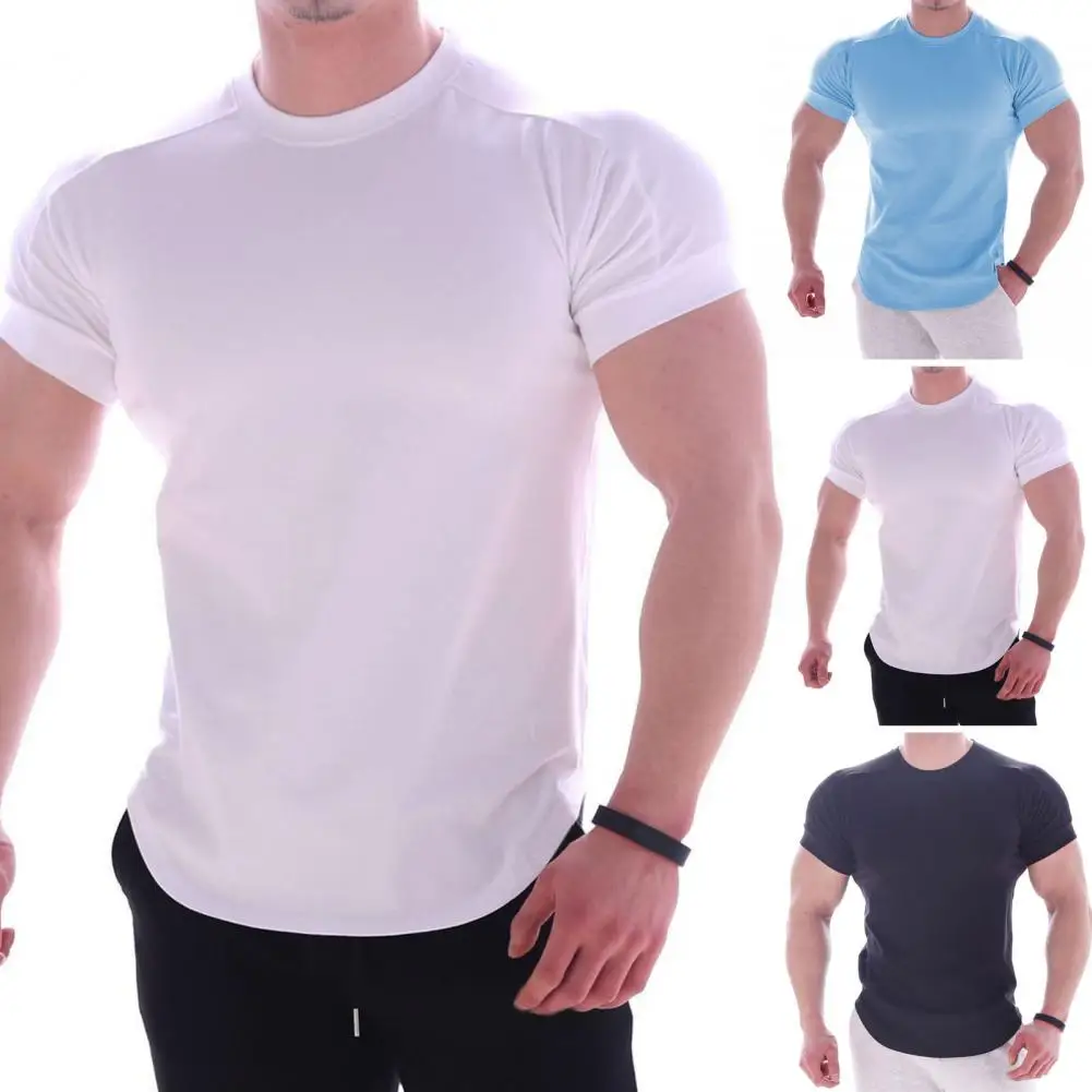 

Men Solid Color T-shirt Men's Quick-drying Slim Fit Sports T-shirt for Summer Workouts Breathable O Neck Pullover with Elastic