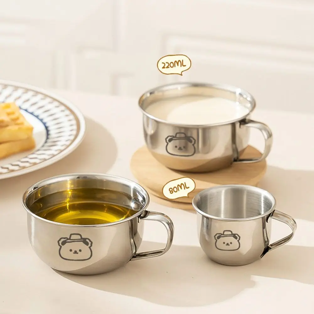 

Детская чашка для воды 80/200/400 мл из нержавеющей стали с дизайном в виде медведя, чашка для чая и молока с ручкой, устойчивая к падениям, детская чашка для молока