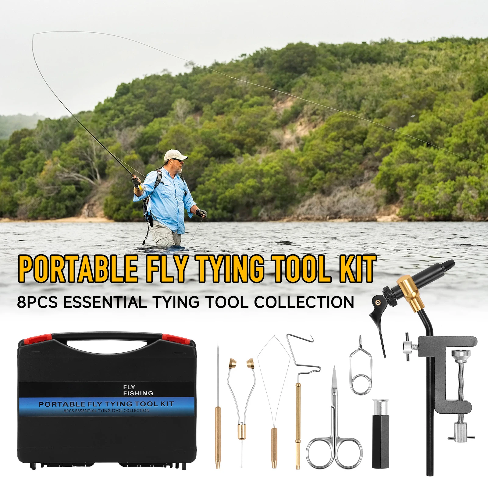 

Набор инструментов для нахлыстовой рыбалки, 8 предметов: портативный компактный комплект для вязания мушек с нитевдевателем и инструментом для завершения узлов, для легкого создания узлов