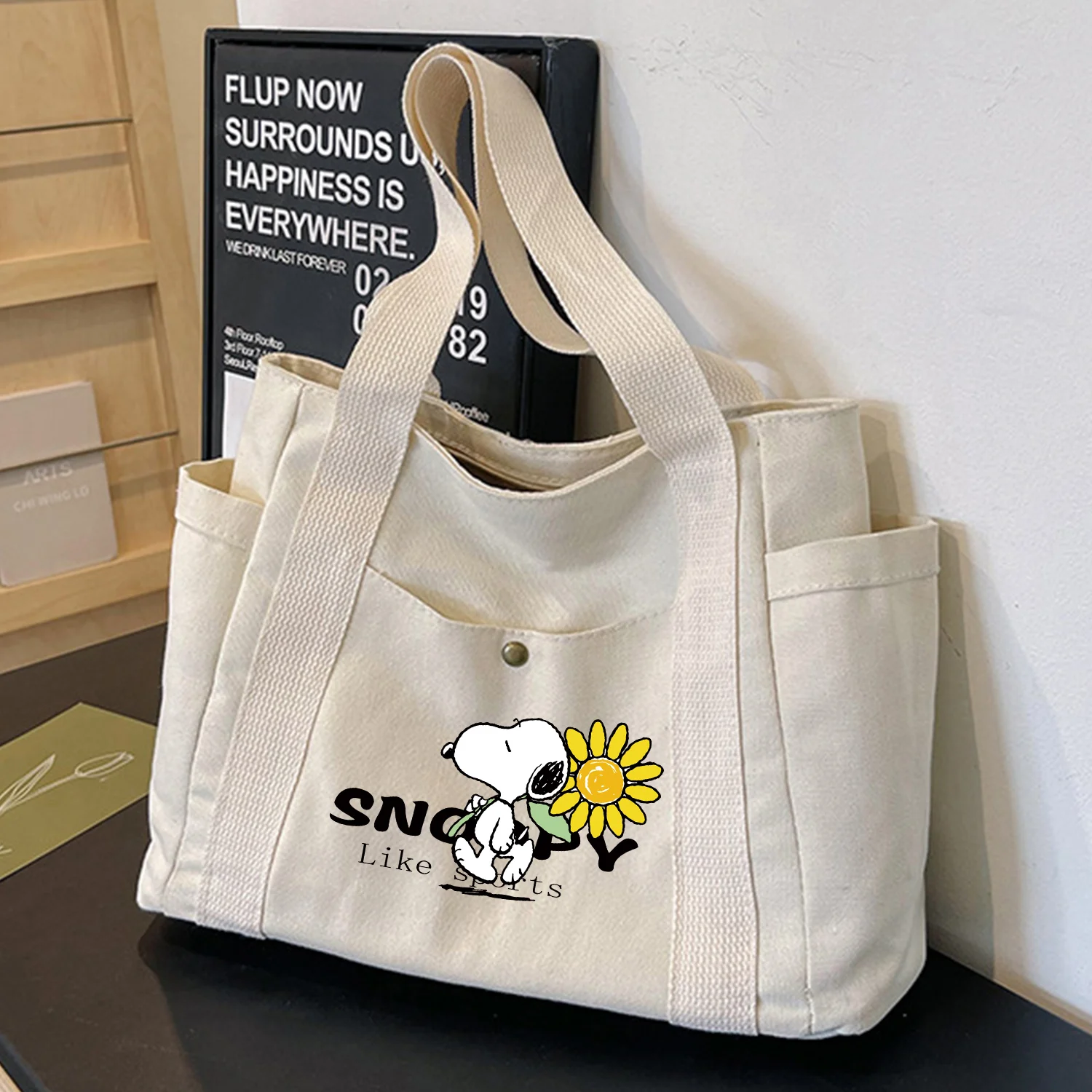 

Snoopy Handbag Cartoon Pattern Shopping Bag Large Capacity Canvas Underarm Bag Fashion Woman Shoulder Storage Bags Birthday Gift