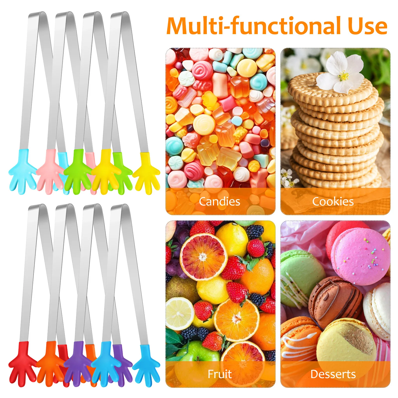 

8Pcs Food Tongs Mini Stainless Steel Silicone Head Kitchen Serving Sweet Sugar Tongs Reusable Cooking Grill Barbecue Picnic