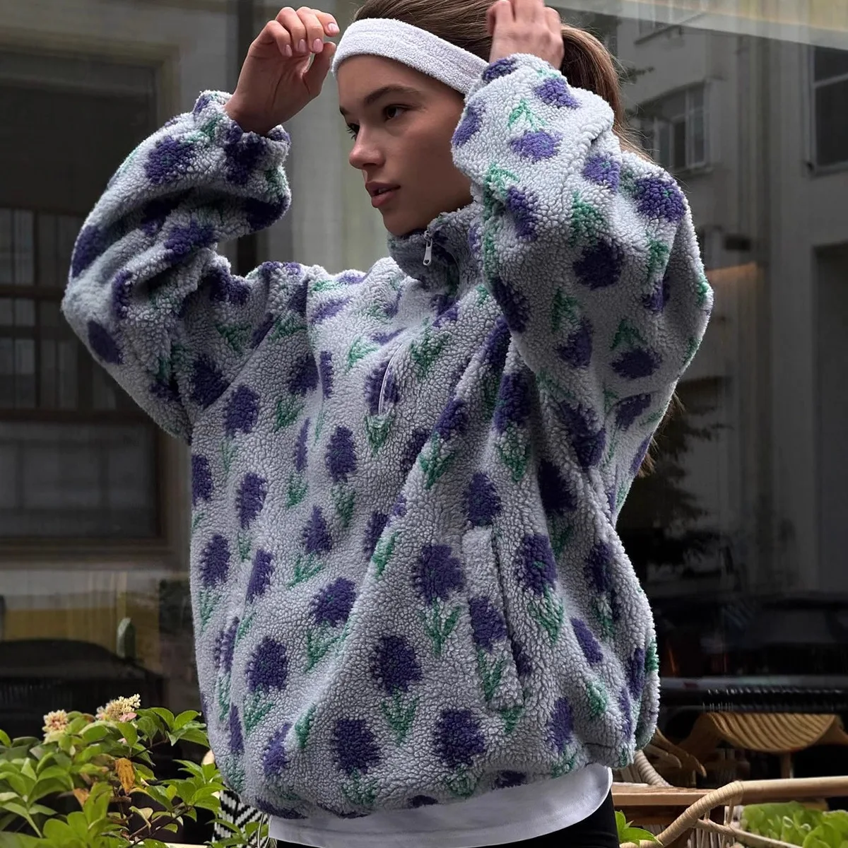 

2025 Winter New Style Fleece Jacquard Sweatshirt, Half-Zip Sweatshirt Loose-fitting Turtleneck Sweatshirt