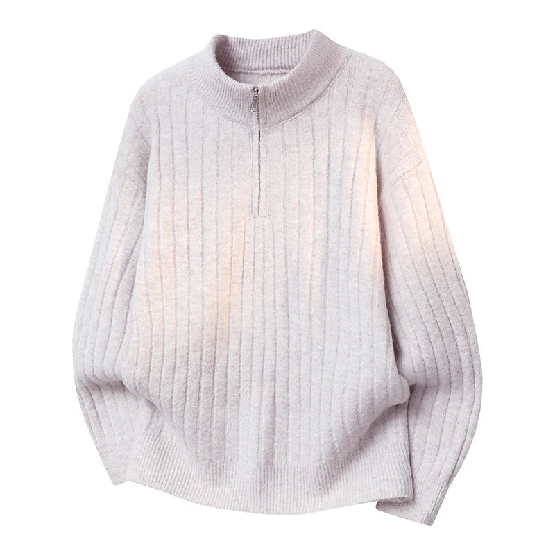 

Мужской вязаный свитер на молнии, утепленный, повседневный, с высоким воротником, однотонный, базовый, для осени и зимы