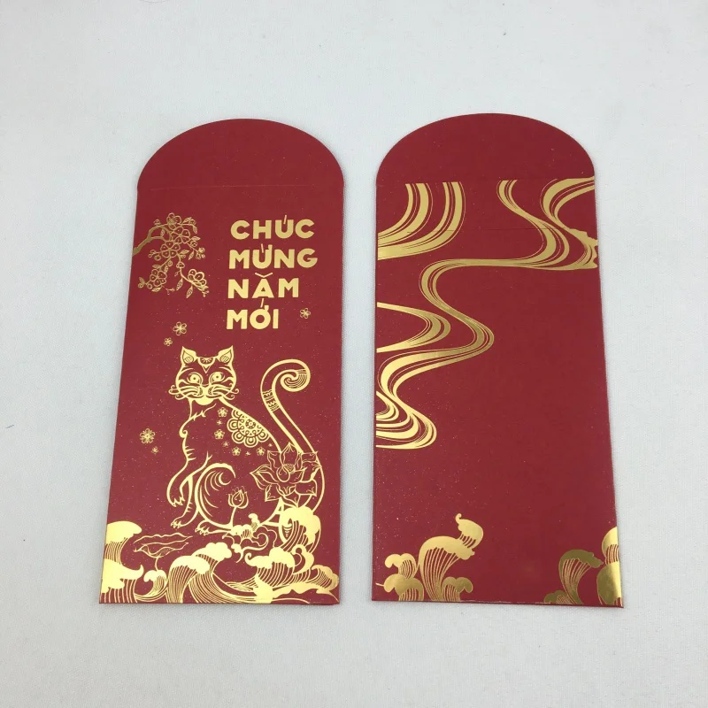 Customized product、2024 Custom Made Red Envelope Gold Foil Logo Red Pocket Lucky Money Envelope For New Year