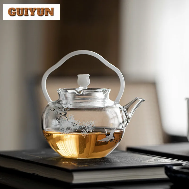 

270ml Crane Lifting Handle Glass Teapot Creative Tea Infuser Pot Tea Making Kettle With Filter For Tea Supplies Decoration Craft