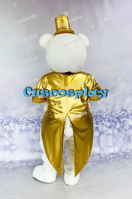 Weihnachten Goldener Smoking Teddybär Maskottchen Kostüm Anime Cosplay Weißer Bär Halloween Karneval Party Events Anime Erwachsene Weihnachten