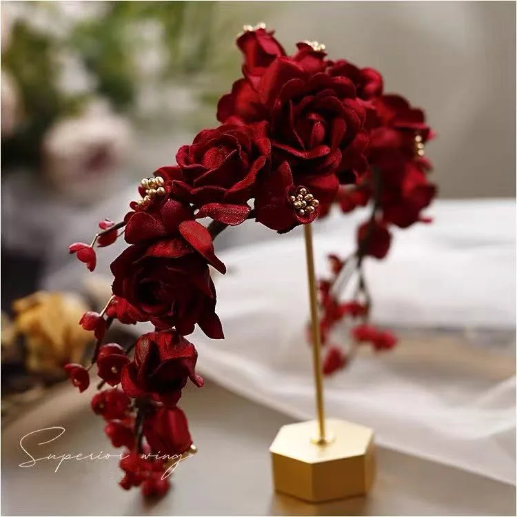 CC Flower Hairbands Women Accessories Wedding Hairwear Bridal Headpiece Engagement Hair Ornaments Red Color Headbands Gift xy483