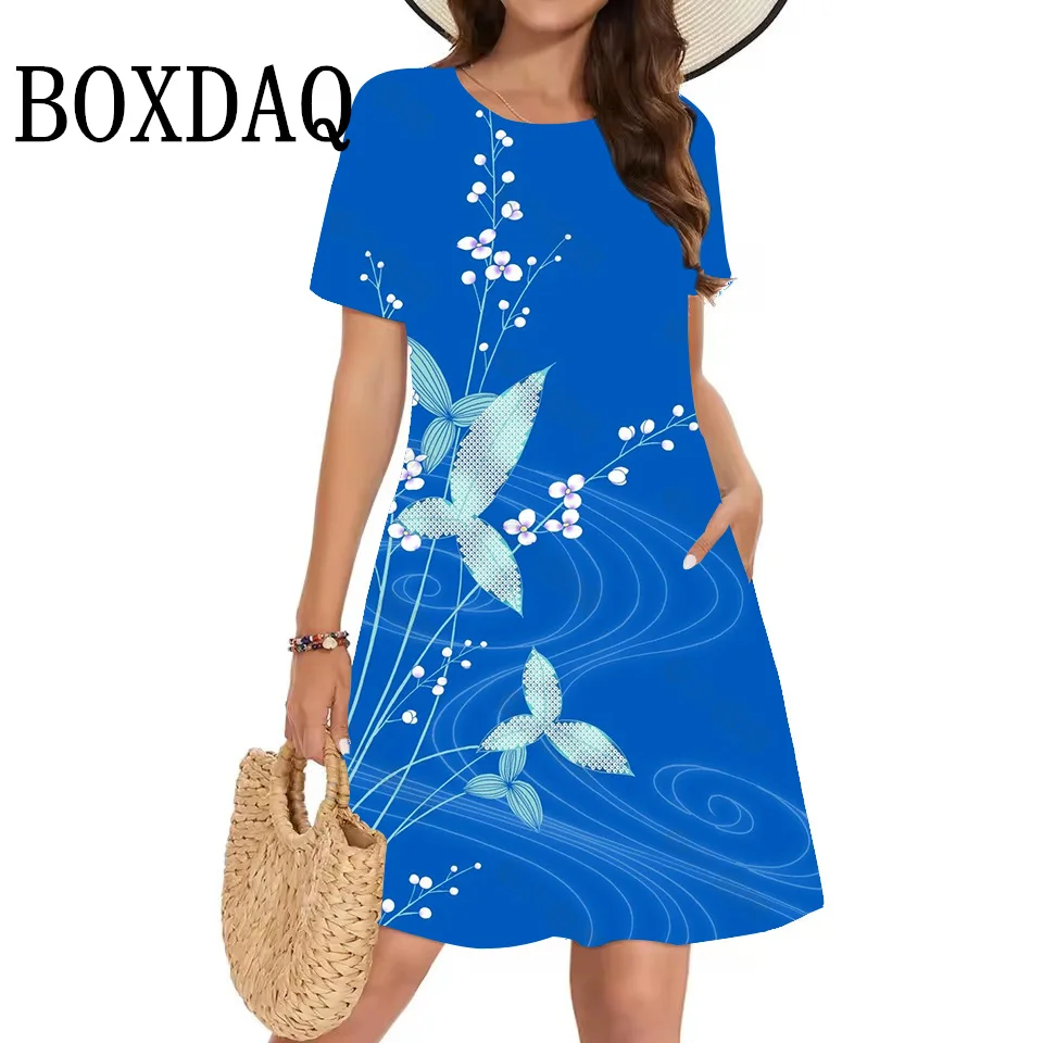 New Women's Summer 3D Floral Printing Dress Elegant Casual Short Sleeve Dresses Casual Plus Size Women's Dresses 2025 Clothing