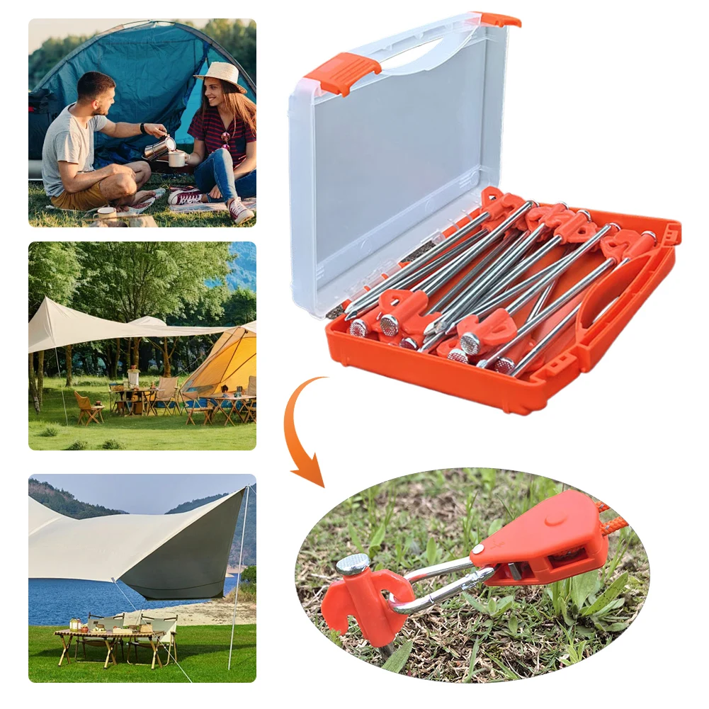 

20 Pcs Ground Stakes Heavy Duty 8 Inch Tent Spikes Metal Camping Stakes with Storage Box for Outdoor Camping Canopy Tarp