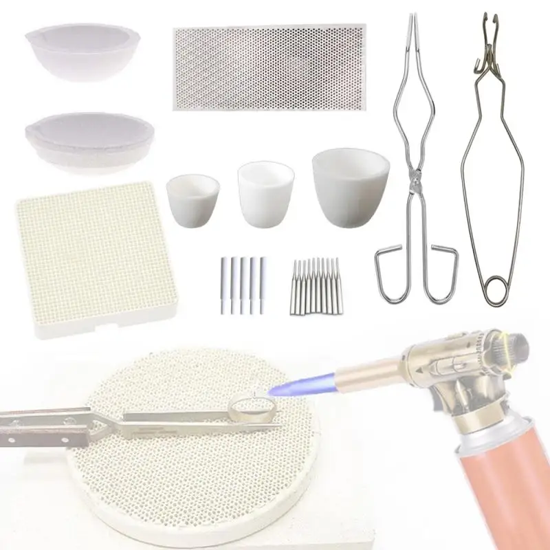 Kit de Fundição de Soldagem para Fazer Jóias Tijolo de Fogo Painel Favo de Mel Cadinho de Quartzo Alumina Tong Cadinho para Fazer