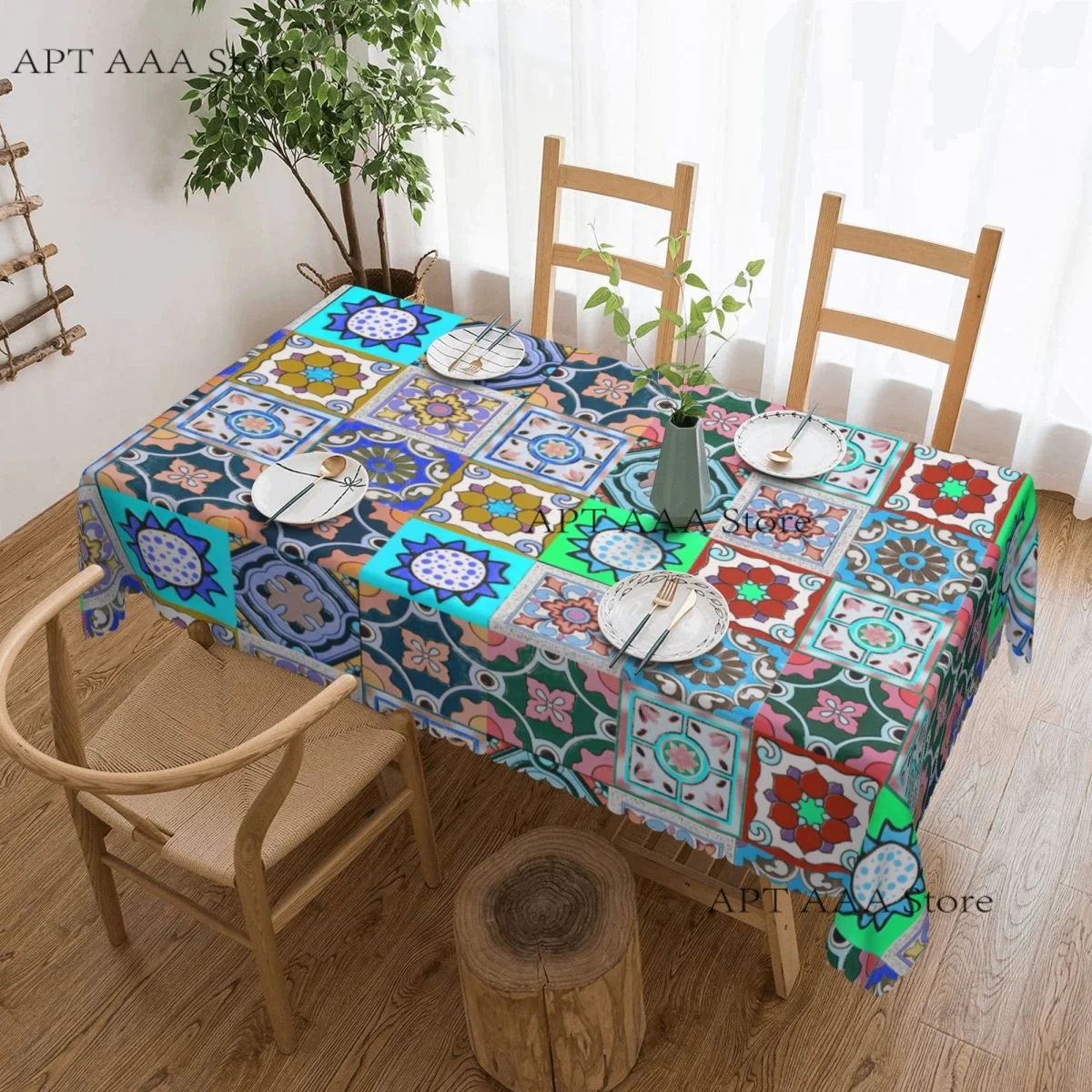 Rectangular Waterproof Oil-Proof Embellished With Vintage Floral Tablecloth Table Fit Bohemian Geometric Table Cloth