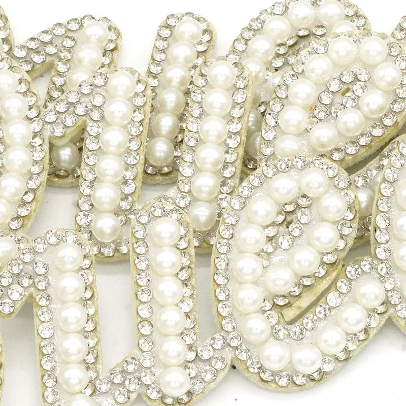 5Pcs Pearl Alphabet Curling Diamond Crown Queen Patch DIY Clothing Bag Hat Decorations