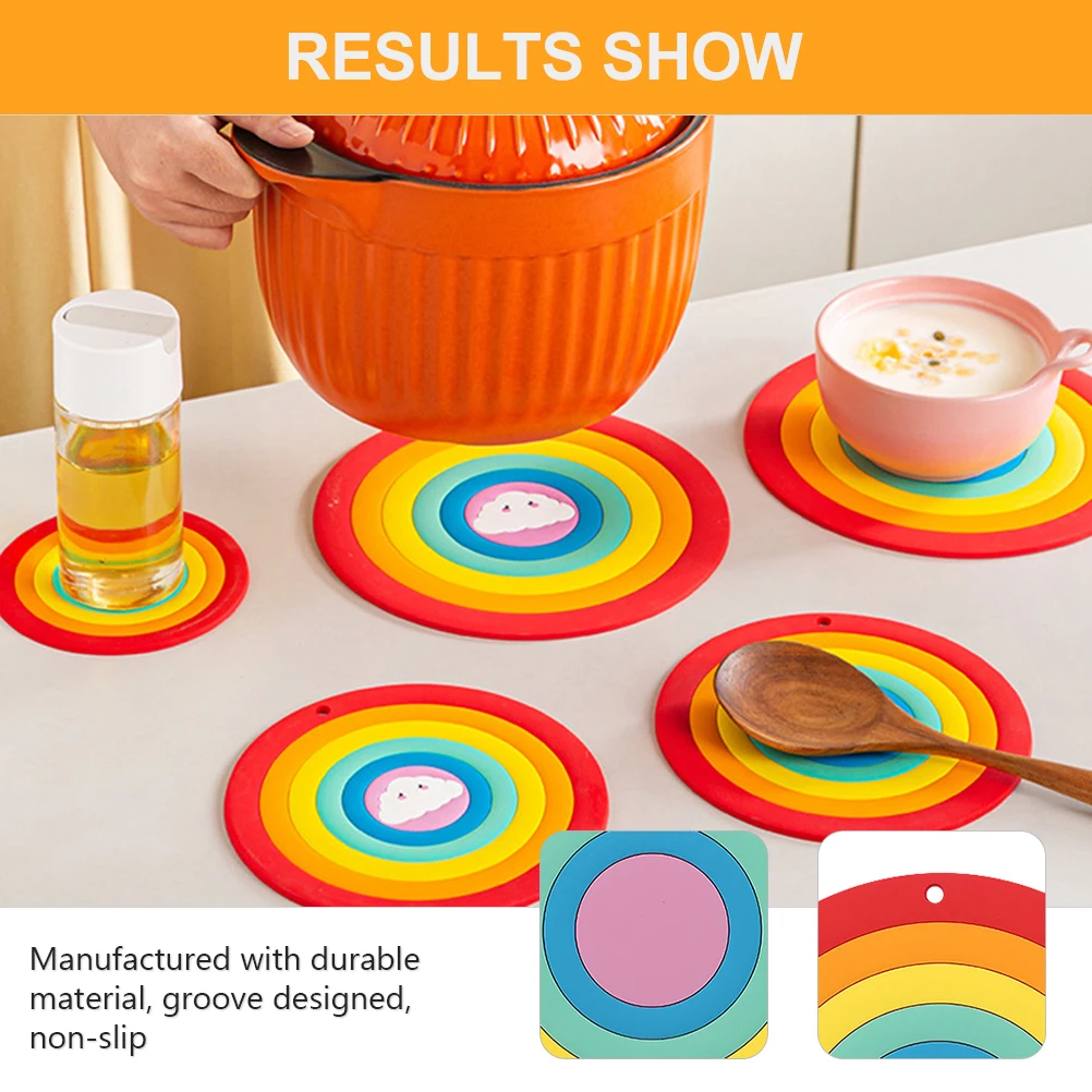 

3pcs Rainbow Heat Insulation Mats Thickened Silica Gel Non Slip Kitchen Bowl Dish Coasters Protect Tables From Heat