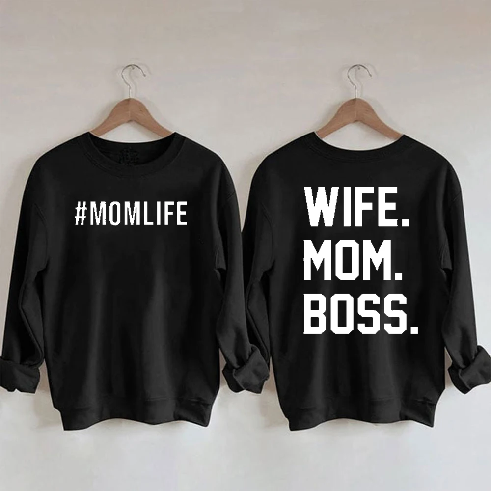 Rheaclots Women\'s Mom Life Wife Mom Boss Printed Cotton Female Cute Long Sleeves Sweatshirt