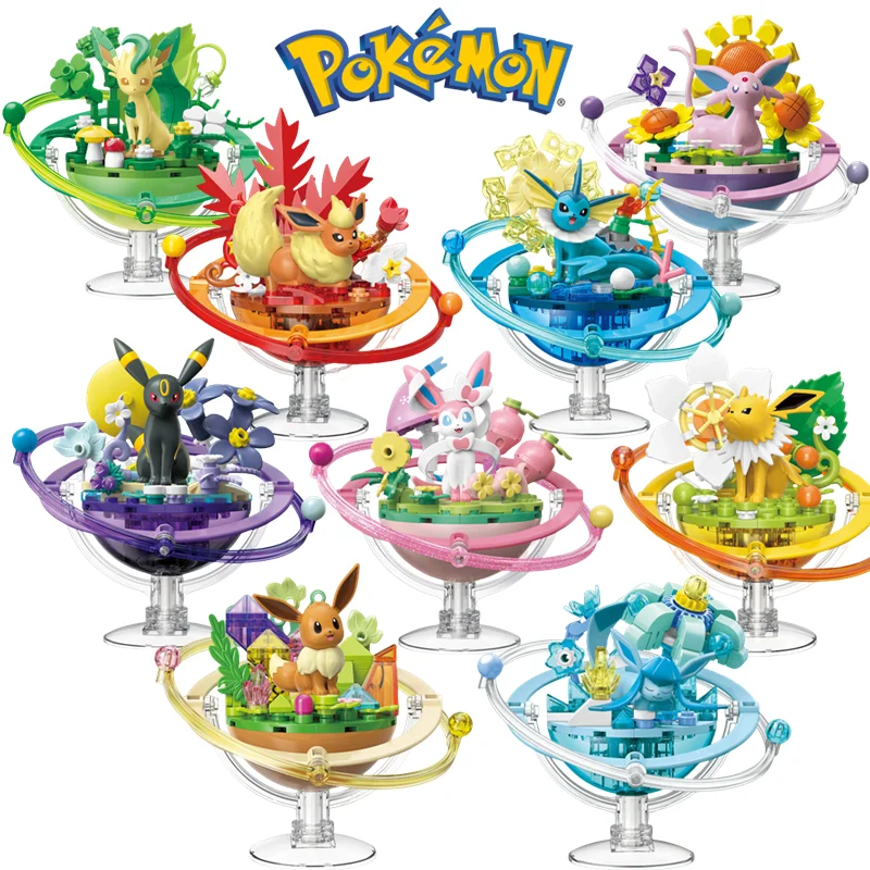 Keeppley Eevee Building Block Pokemon Family Planet Sylveon Vaporeon Espeon Jolteon Umbreon 3D Model Brick Figure Toys Gifts