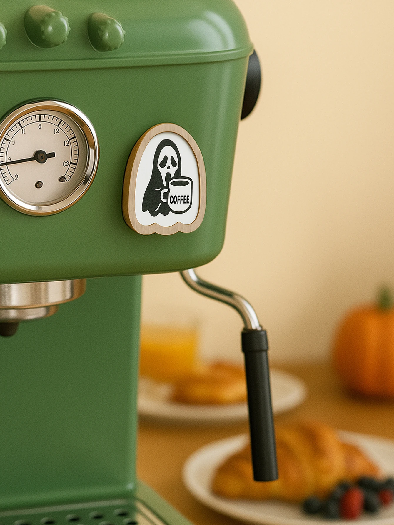 Halloween Wooden Stickers Cute Ghost/Pumpkin/Bat with Coffee Cup Design Fridge and Coffee Machine Decor for Kitchen & Coffee Bar view 5