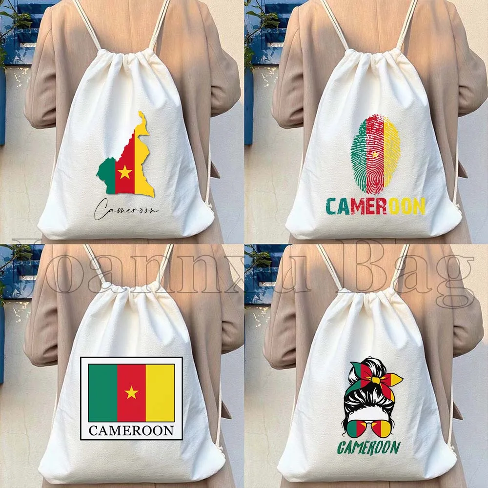 

Cameroon Country Map Flag Cameroonian Gift Durable Canvas Drawstring Bag Soccer Backpack Workout Yoga Sackpack Cotton String Bag