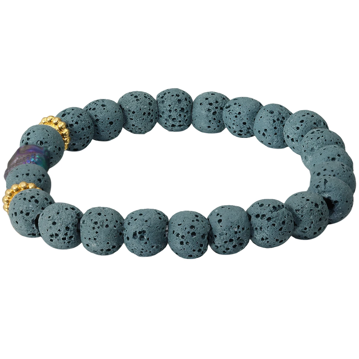 Stained Color Lava Rock Stone Beads Bracelet Titanium Coated Buddha Head Prayer Bracelet For Men Women Jewelry