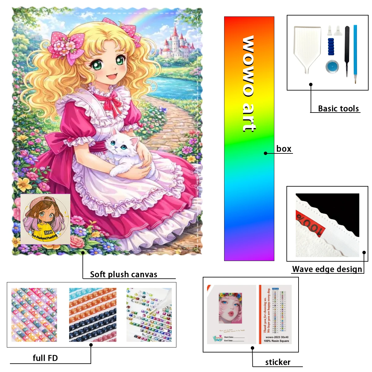 【eva Diamond Art】Kit de Estampado de Diamantes Chica rubia y gatito 100% resina FD+AB+YG, Obra Maestra Perfecta que Vale la Pena Comprar