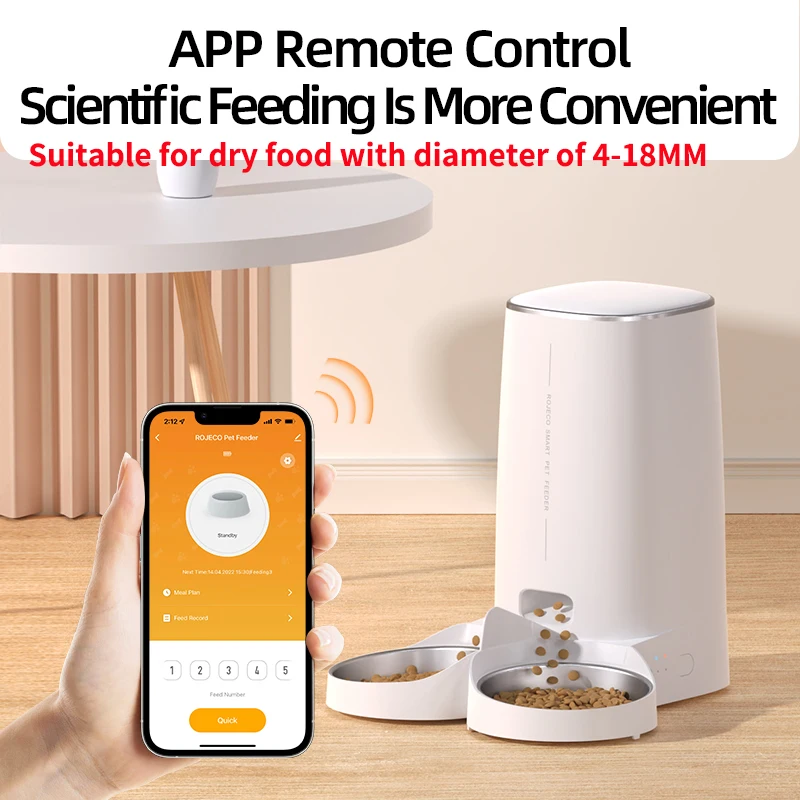 ROJECO Automatic Cat Feeder Pet Smart Cat Food Kibble Dispenser Remote Control Auto WiFi Double Feeder For Cats Dog Accessories