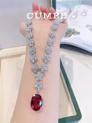 Cumee Luxury Chain Cultivation Ruby Pendant Necklace  Trend Necklace for Women 925 Silver Gold-plated Cubic Zirconia Gemstone