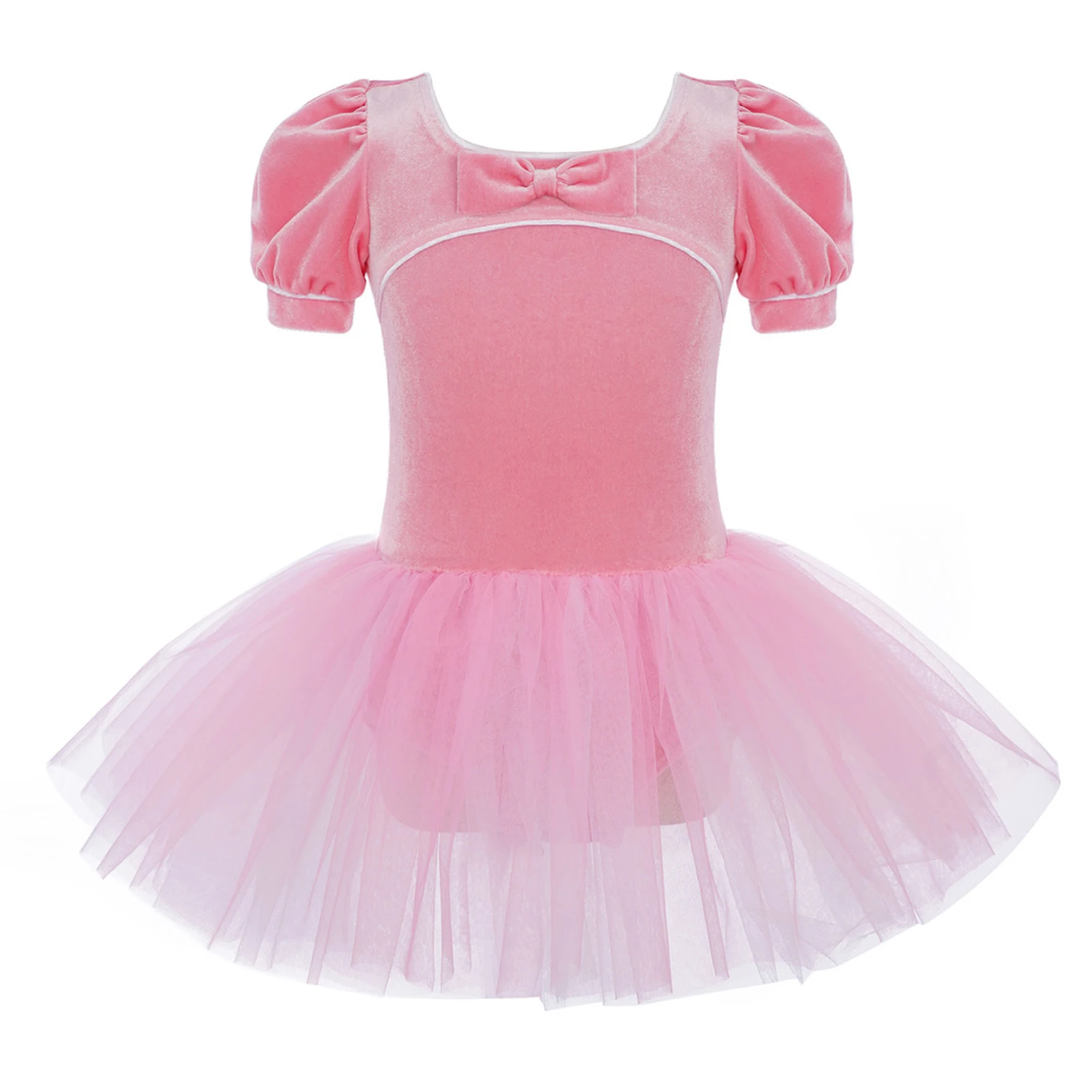 Filles élégantes enfant cygne Ballet danse Performance Tutu justaucorps robes nœud manches courtes bouffantes velours Tulle Ballet Dancewear
