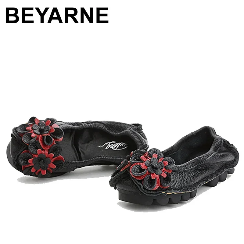 BEYARNEFour seasons popular flat shoes national style leather women's single shoes large size casual mother's shoes foreigntrade