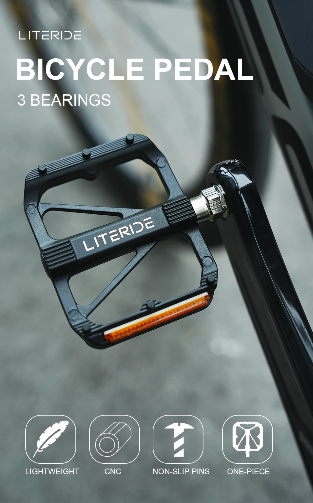 LiteRide Flache Fahrradpedale MTB Rennrad 3 Gedichtete Lager Fahrradpedale Mountainbike-Pedale Breite Plattform Zubehörteile – Detail 1