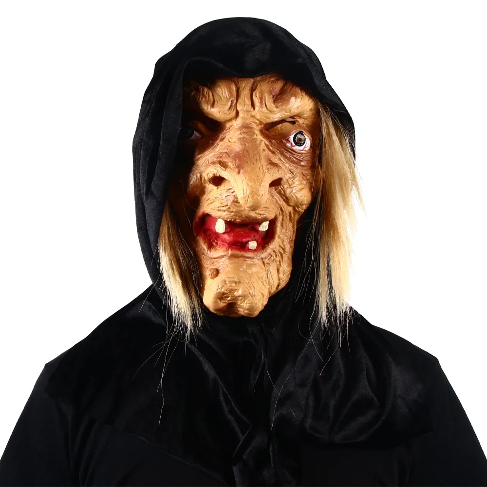 Scary Old Witch Mask Latex With Hair Halloween Fancy Dress Party Adult Grimace Witch Costume Cosplay Masks With A Hat