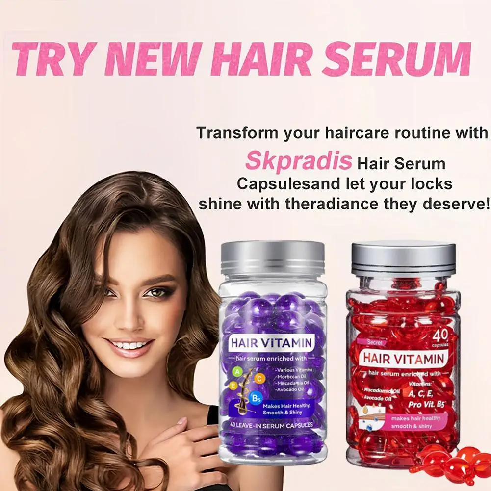 Vitamin Hair Serum Capsules 40Pcs Avocado Macadamia Oil Biotin Frizz Control Repair Dry Damaged Hair Shine Treatment view 4