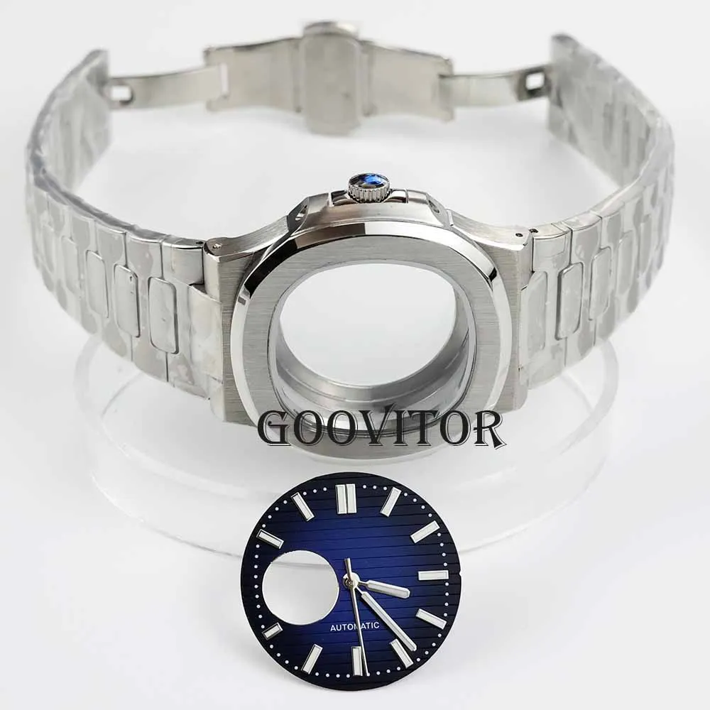 40mm square watch case and strap stainless steel waterproof for nautilus mod NH35 NH36 NH38 movement 29.8mm dial nh35 hands