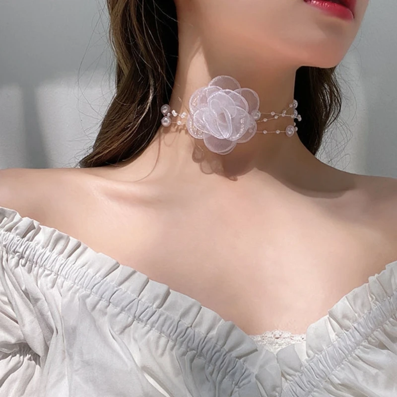 Pearl Flower Neckband Collar Flower Rose Summer Chocker Club Party Sexy Jewelry