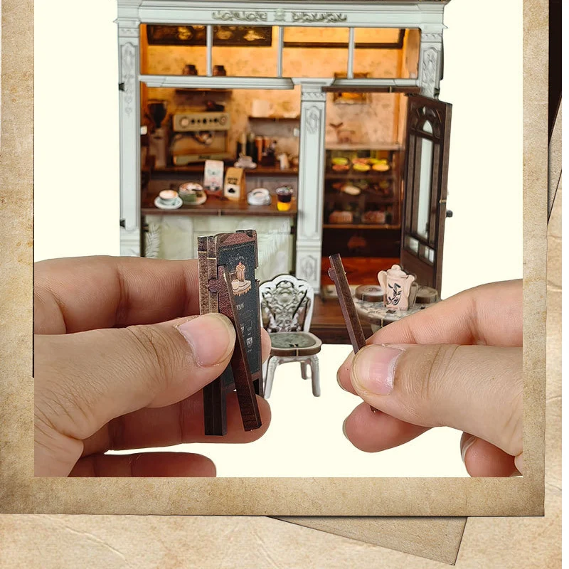 مجموعة منزل مصغرة DIY "عداد المقهى" ثلاثية الأبعاد من OUZEY - نموذج مقهى خشبي، هدية تجميع ألغاز إبداعية #2