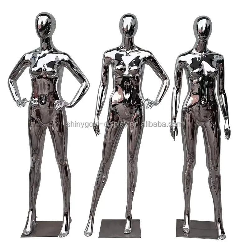 Clothing Store Plastic Chrome Whole Body Dress Form Sitting Mannequin Women Display Clothing Silver Full Body Mannequin Female