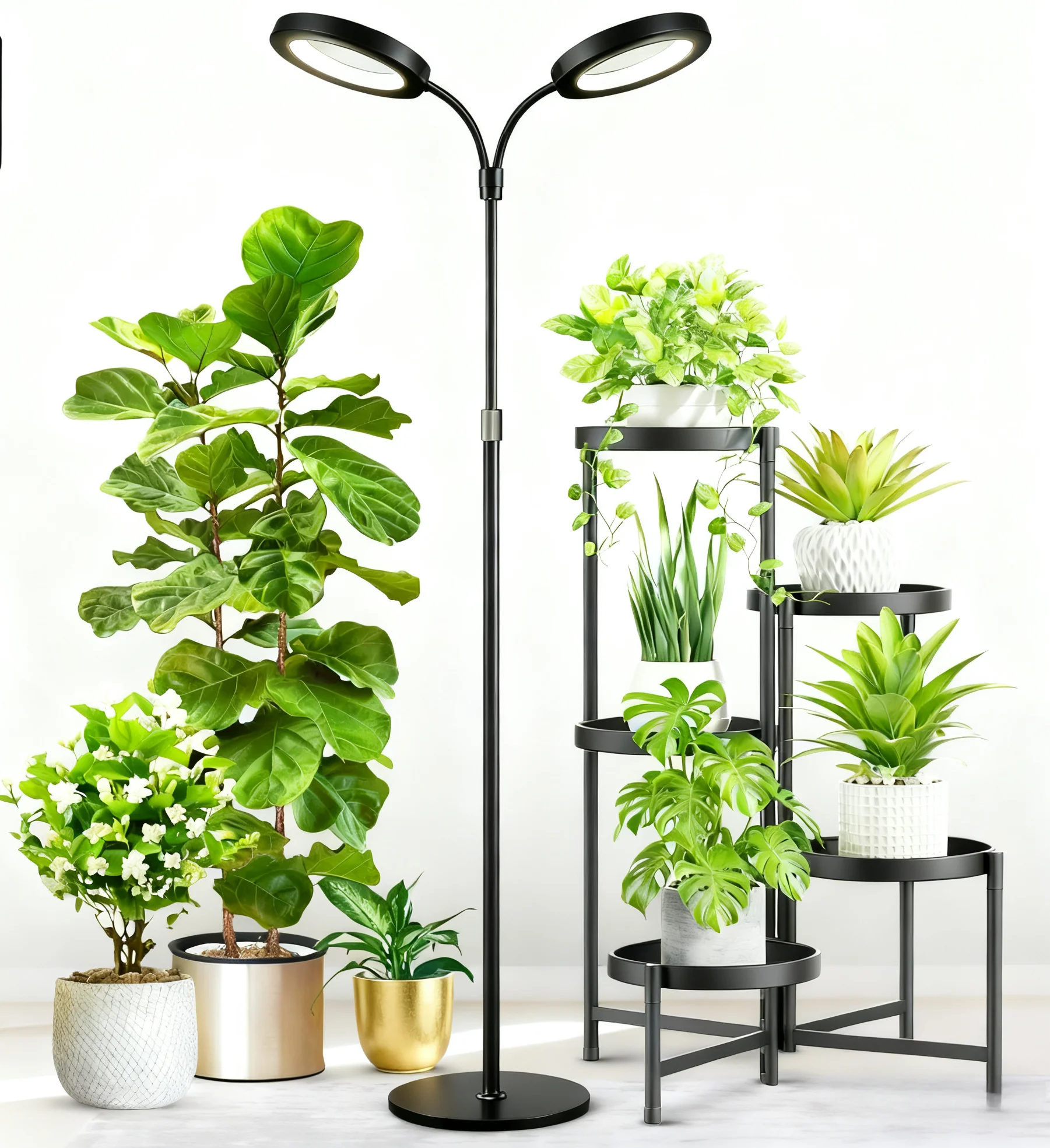 تنمو ضوء للنباتات الداخلية، أضواء نباتات هالة LED كاملة الطيف مع حامل، سطوع عاكس للضوء للنباتات الكبيرة الطويلة