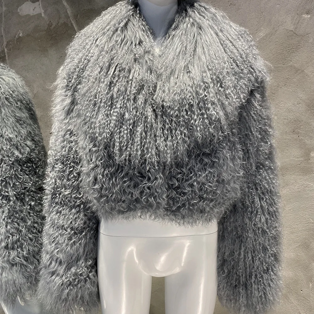 Mongolian Sheep Fur Coat Ladies Natural Fur Jacket Turn-down Collar Thick Warm Overcoat