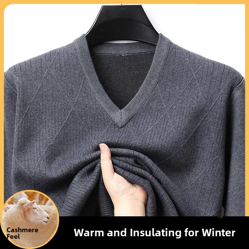 

Мужской вязаный свитер с ромбовидной текстурой, осенне-зимний, деловой повседневный, длинный рукав, теплый, для молодежи, для повседневной носки