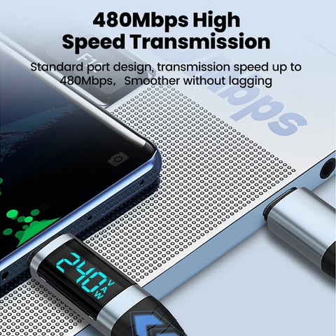 Кабель USB-C на USB-C 240 Вт с цифровым дисплеем, 0.5-2 м для быстрой зарядки — детальный вид товара