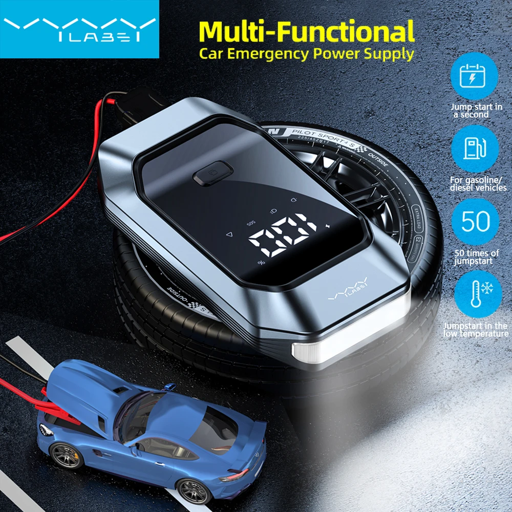 Vyvylabs 12000mAh Car Jump Starter For 12V Up to 6.0L Gas & 3.5L Diesel Engines Car Emergency Power Supply Power Bank